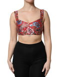 Corset bustier court en brocart floral rouge de Dolce & Gabbana, détail élégant et design sophistiqué.