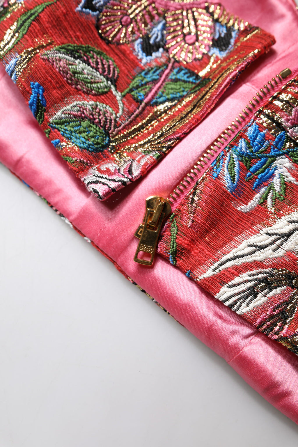 Corset crop top en brocart floral rouge de Dolce & Gabbana, bustier court avec détails élégants et finition raffinée.