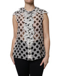 Haut sans manches en coton blanc à pois noirs de Dolce & Gabbana, style élégant et tendance.