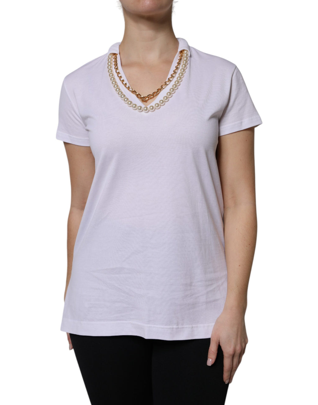 T-shirt à manches courtes blanc Dolce & Gabbana avec col rond en coton, affichant un style élégant et moderne.