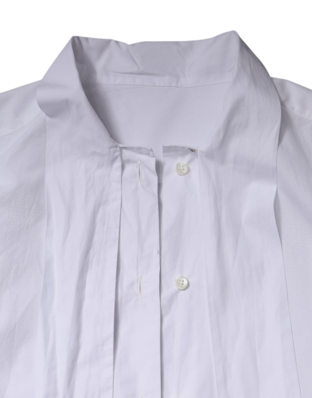 Blouse blanche à col ascot Dolce & Gabbana à manches longues, élégante et sophistiquée, vue de face.