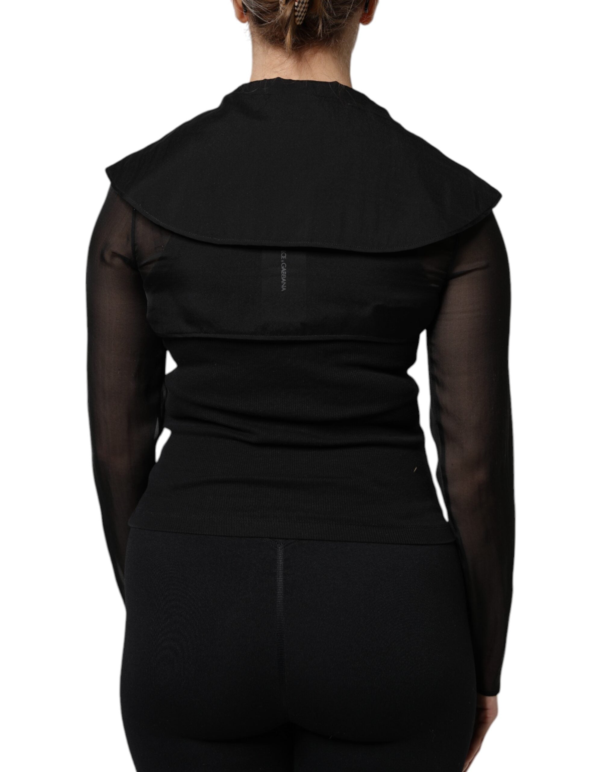 Chemise noire en soie transparente à manches longues de Dolce & Gabbana, élégante et raffinée.