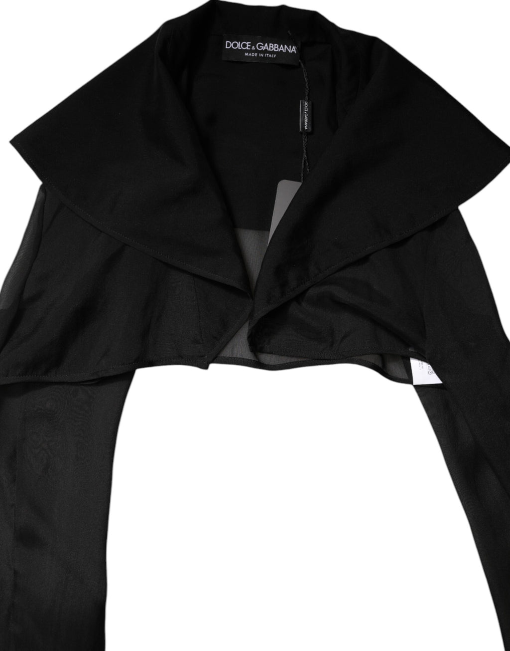 Blouse Dolce & Gabbana en soie noire transparente à manches longues, élégante et fluide, vue de face.