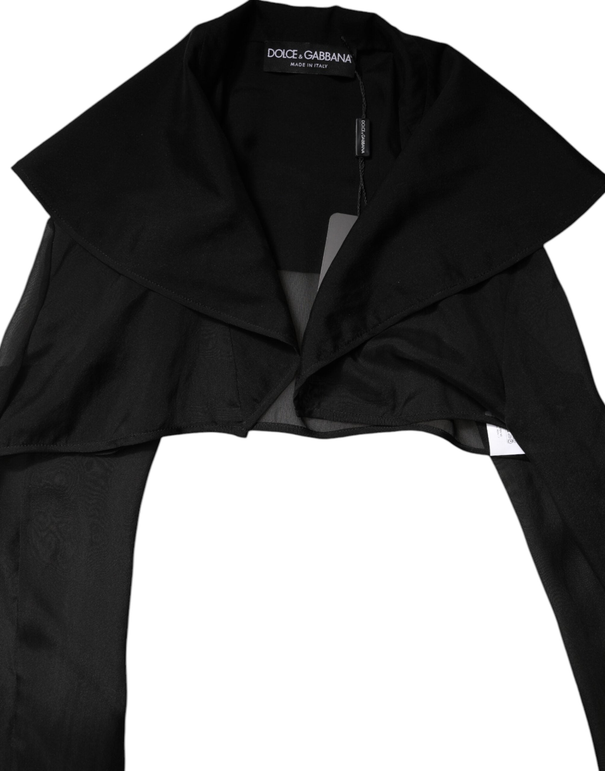 Blouse Dolce & Gabbana en soie noire transparente à manches longues, élégante et fluide, vue de face.