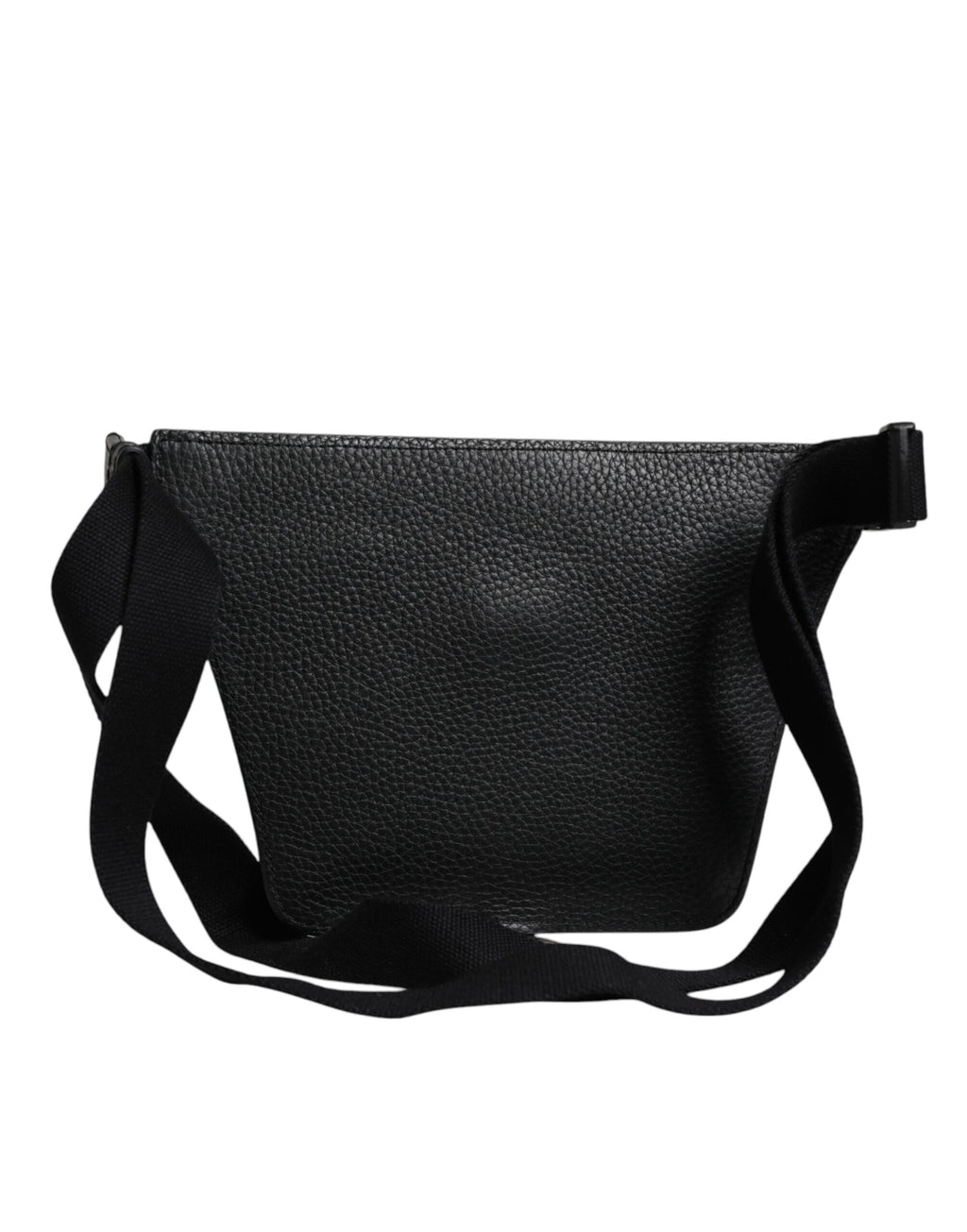 Ceinture en cuir de veau noire Dolce & Gabbana avec plaque logo, portée comme ceinture ou sac banane pour homme.