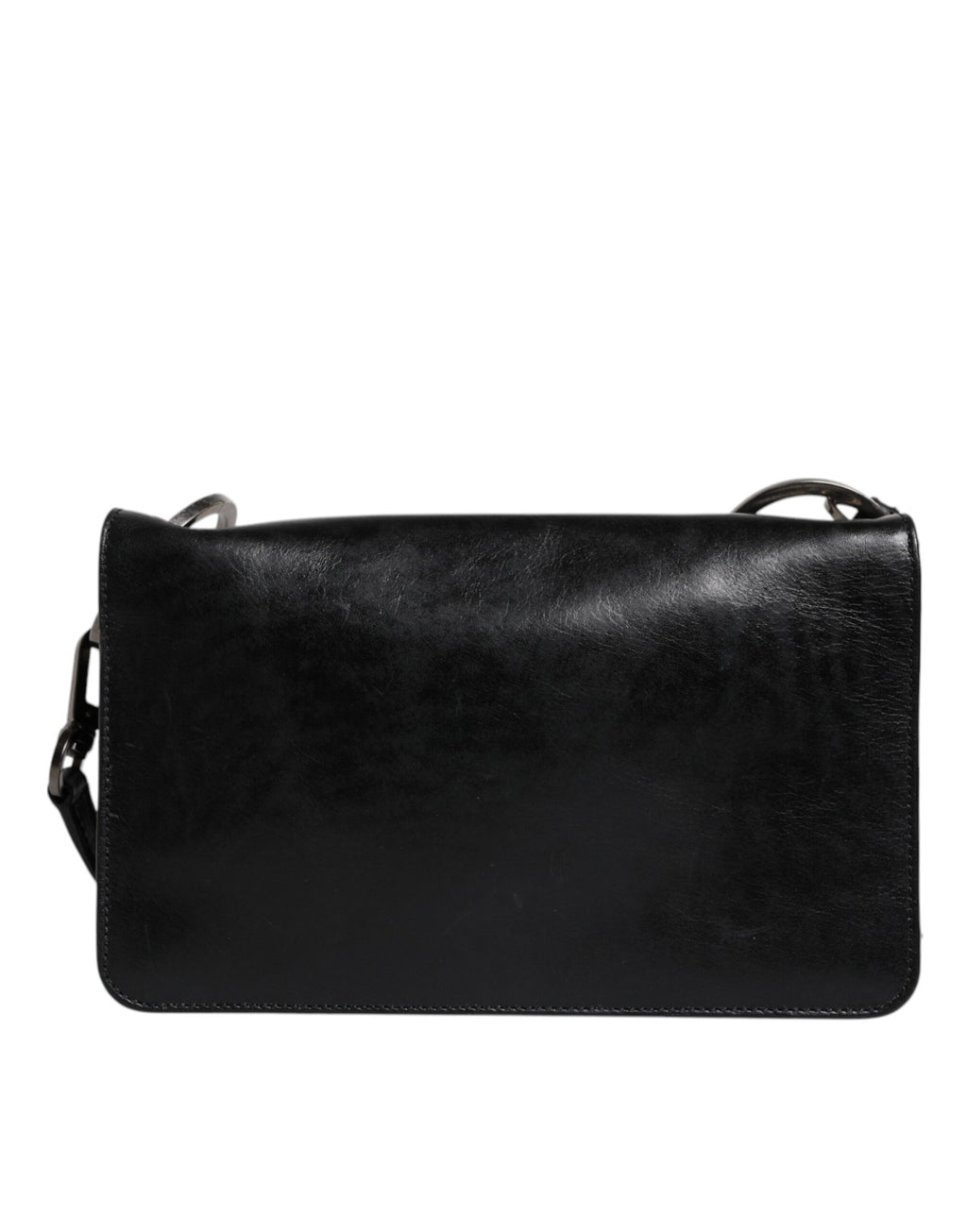 Sac à main Dolce & Gabbana en cuir noir avec logo, bandoulière pour épaule ou crossbody, élégant et sophistiqué.