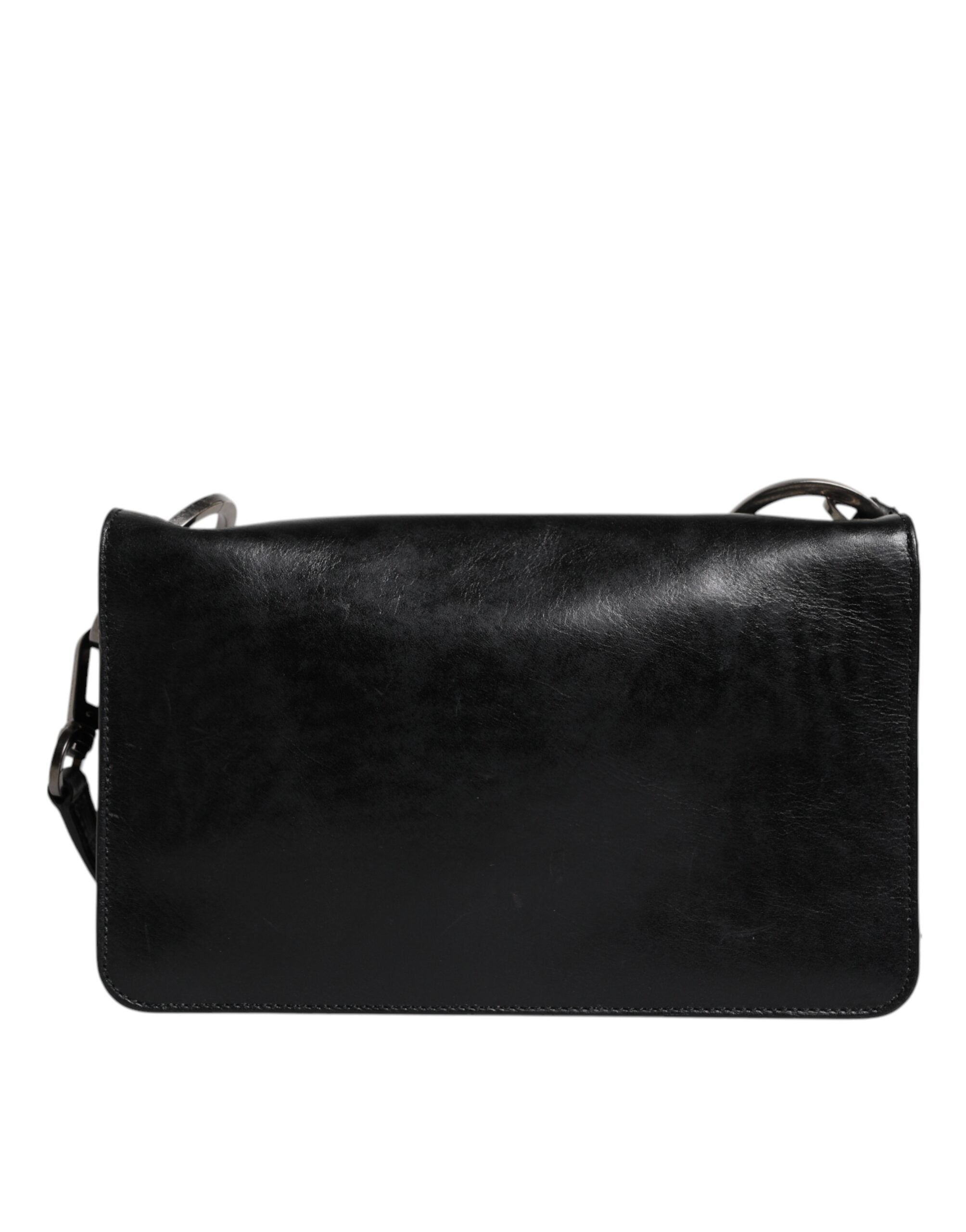 Sac à main Dolce & Gabbana en cuir noir avec logo, bandoulière pour épaule ou crossbody, élégant et sophistiqué.
