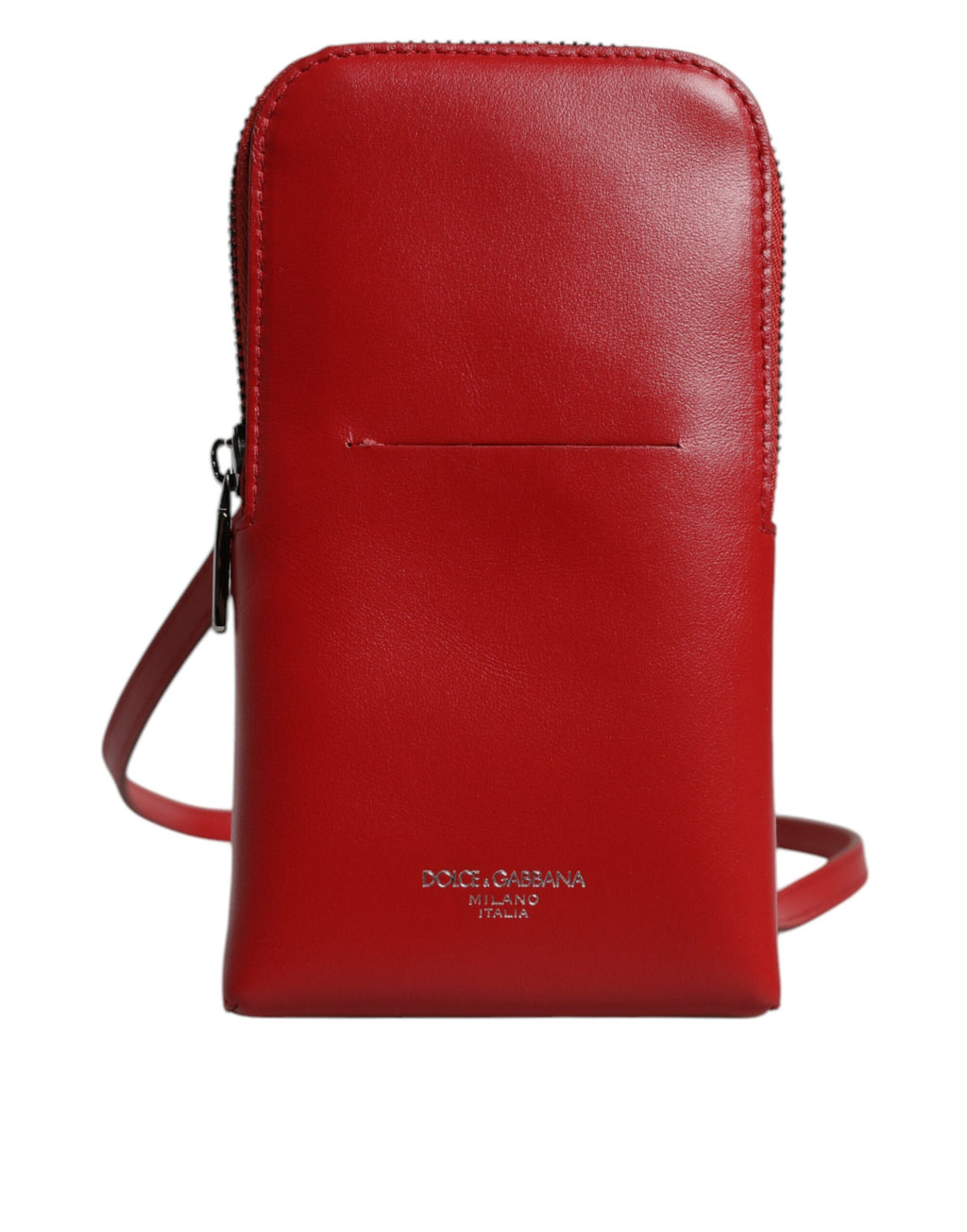 Sangle de téléphone en cuir rouge Dolce & Gabbana, sac à bandoulière croisé avec fixation pour téléphone et détails élégants.