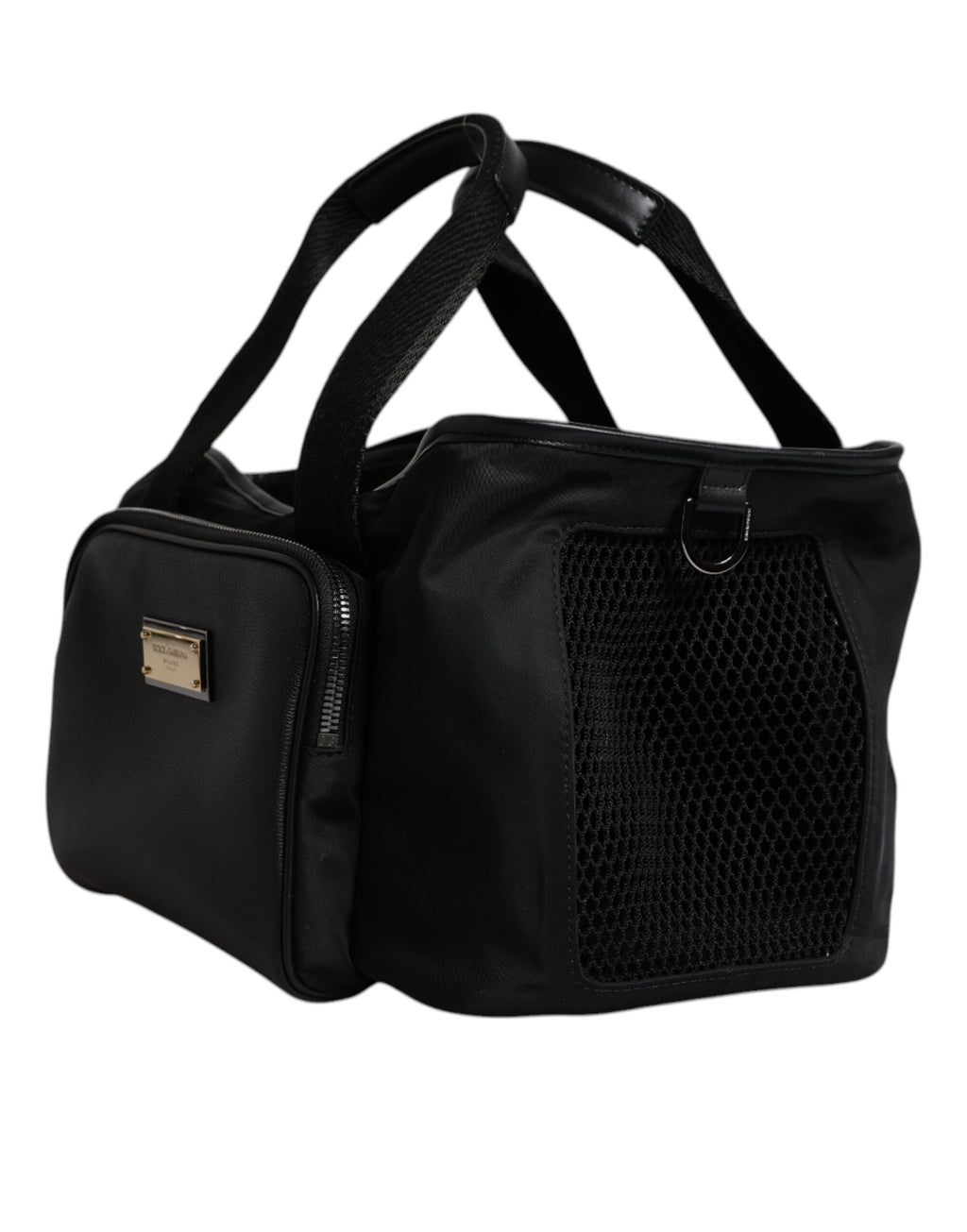 Sac Dolce & Gabbana noir à bandoulière pour animal avec logo et plaque, sac élégant et pratique pour transporter votre animal.