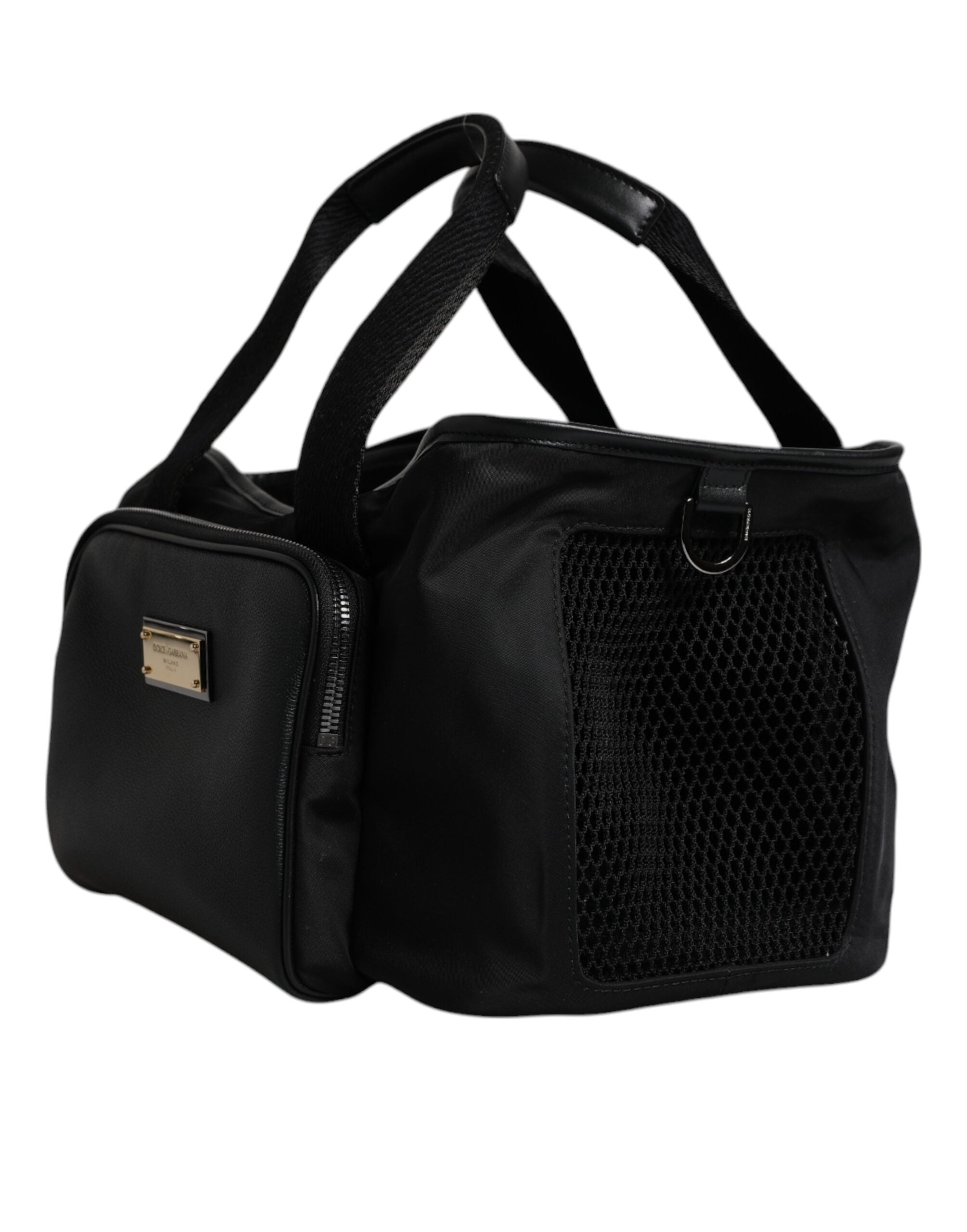Sac Dolce & Gabbana noir à bandoulière pour animal avec logo et plaque, sac élégant et pratique pour transporter votre animal.