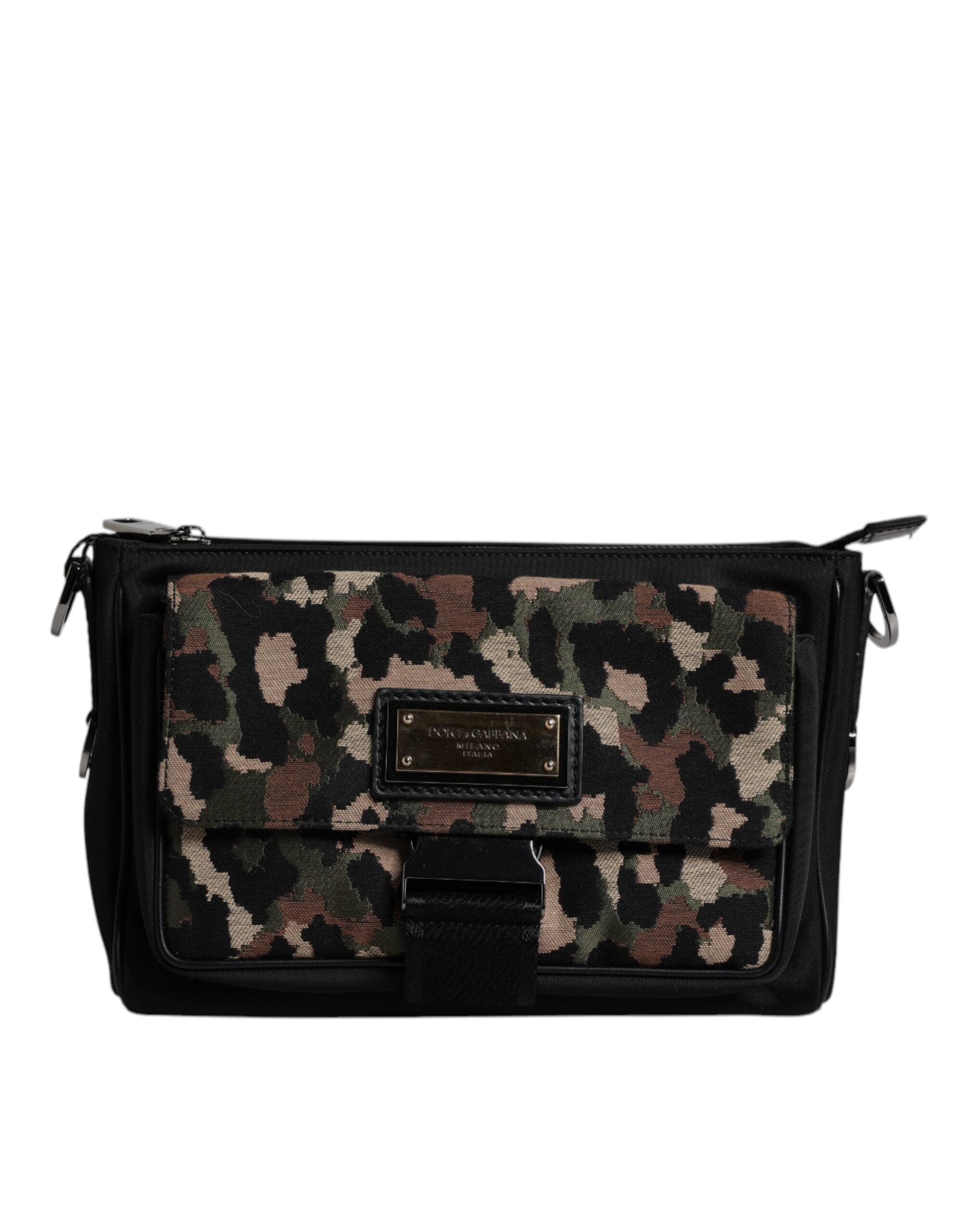 Sac bandoulière Dolce & Gabbana en jacquard léopard multicolore avec motif tissé et bandoulière ajustable.