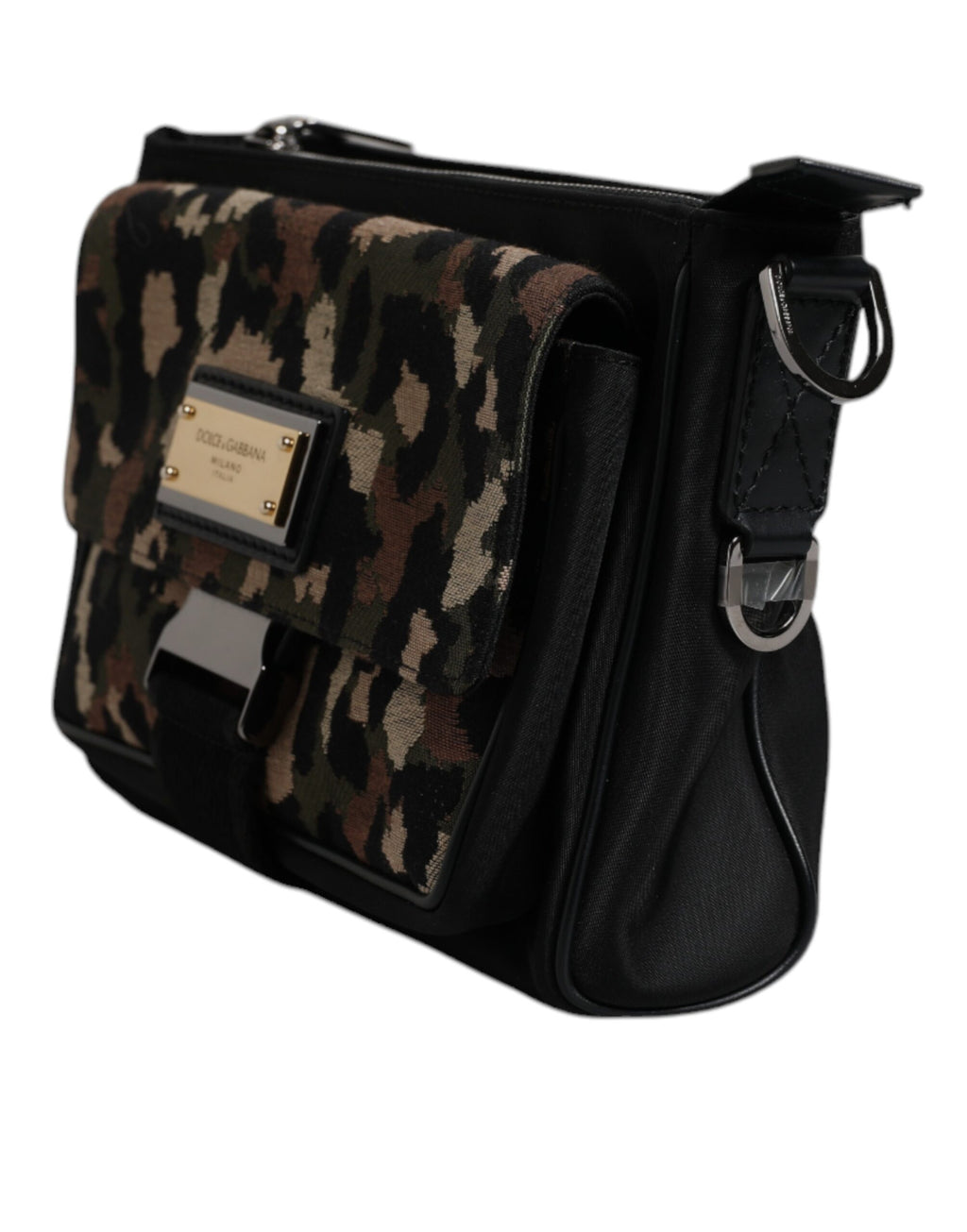 Sac bandoulière Dolce & Gabbana à motif léopard multicolore en jacquard, style élégant et tendance.