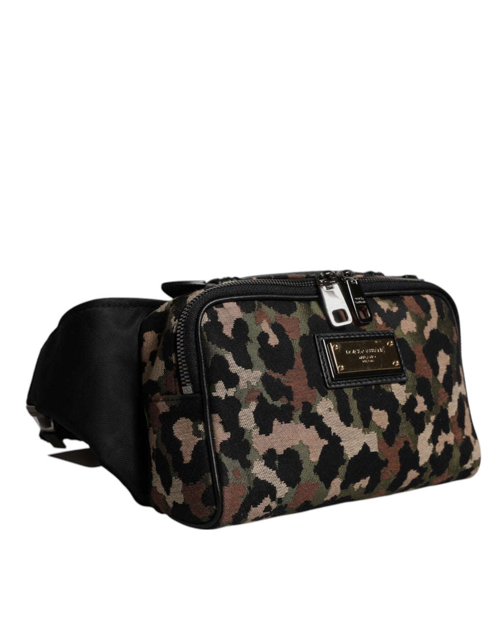 Ceinture fanny pack Dolce & Gabbana à motif léopard multicolore avec logo DG, poche à la taille, style tendance.