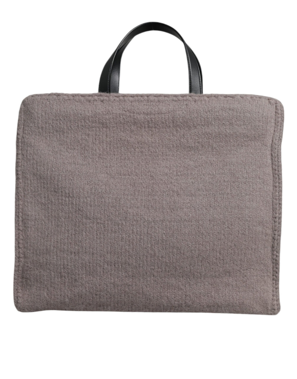 Sac cabas Dolce & Gabbana en laine d'alpaga grise avec logo en plaque, porté sur l'épaule, visible de face.