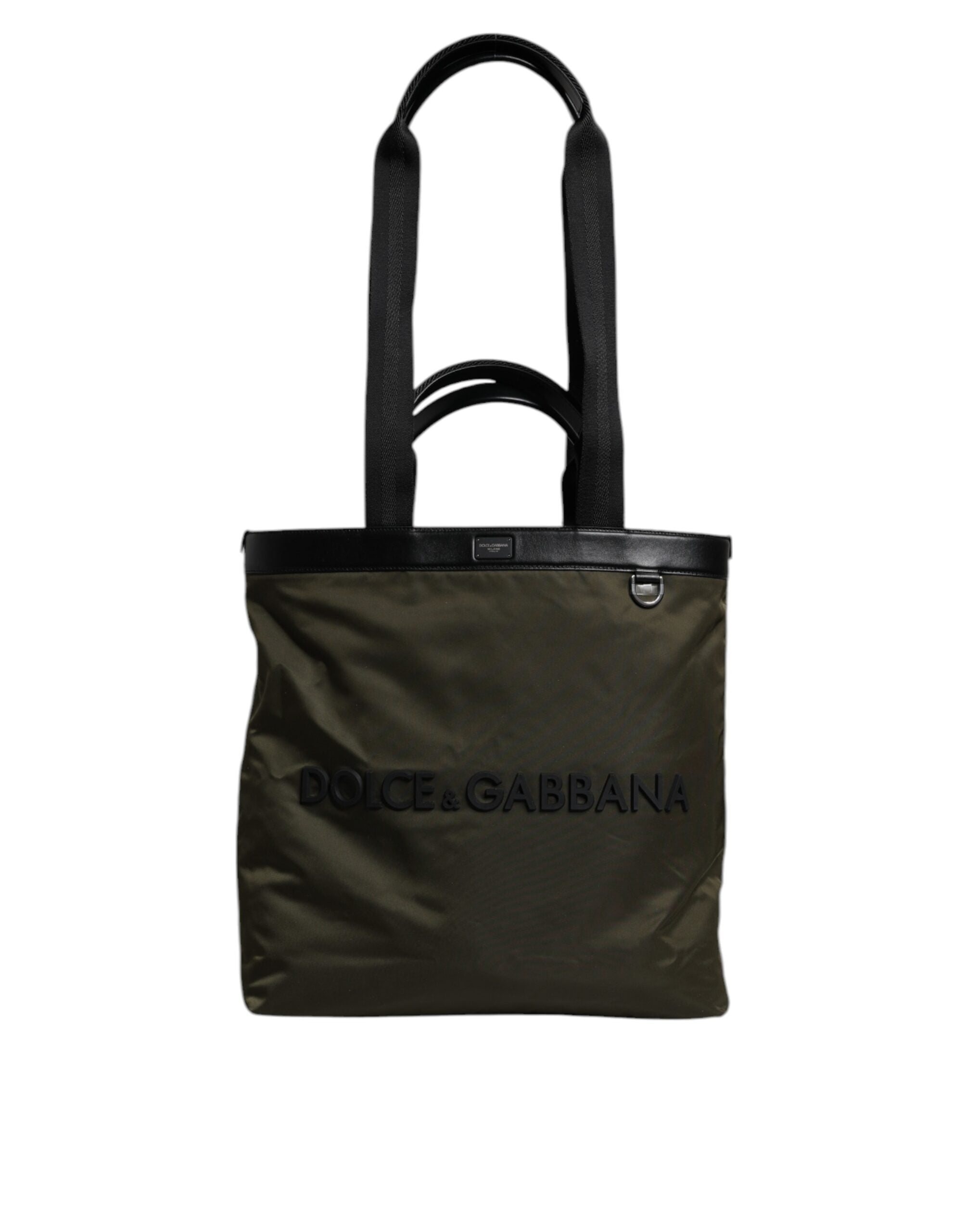 Sac cabas en nylon vert militaire de Dolce & Gabbana avec bandoulière, style pratique et élégant.