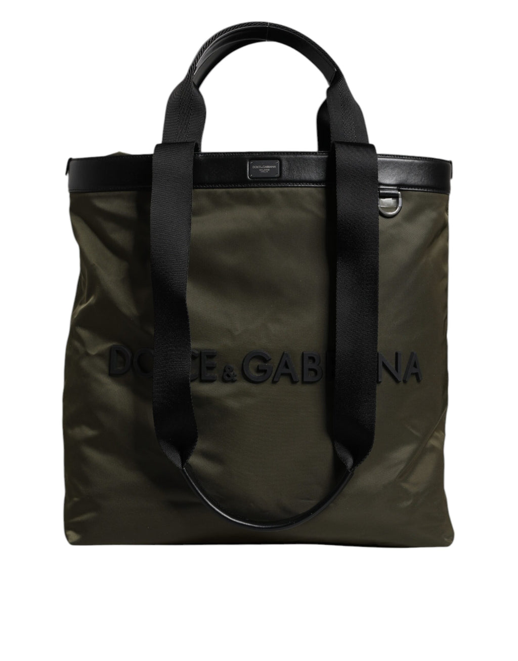 Sac à main Dolce & Gabbana en nylon vert militaire avec bandoulière épaule, visible dans une image claire et détaillée.