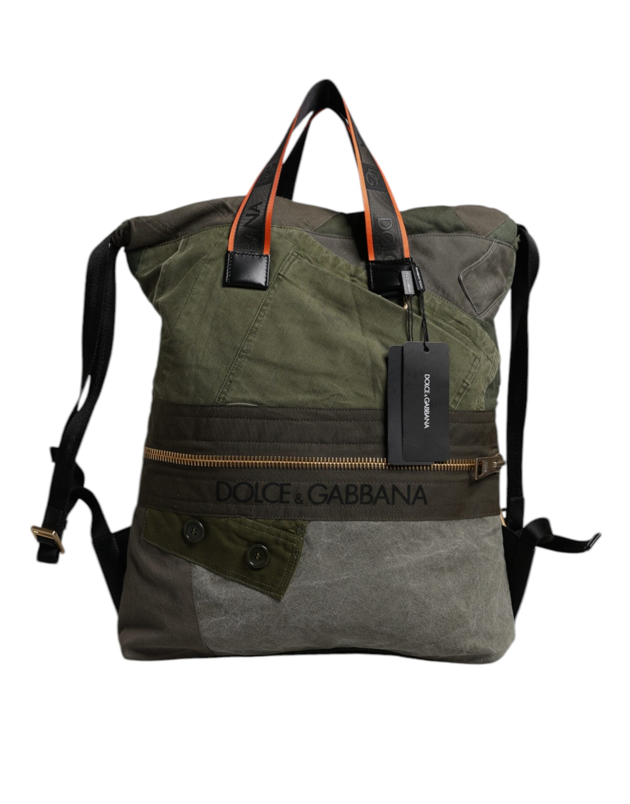 Sac à dos Dolce & Gabbana en vert militaire avec patchwork, robuste et stylé, idéal pour un look tendance et pratique.