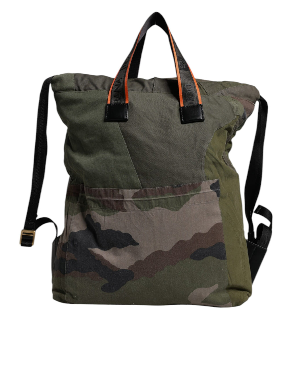 Sac à dos Dolce & Gabbana vert militaire à patchwork, sac à dos tendance avec détails en tissu et design élégant.