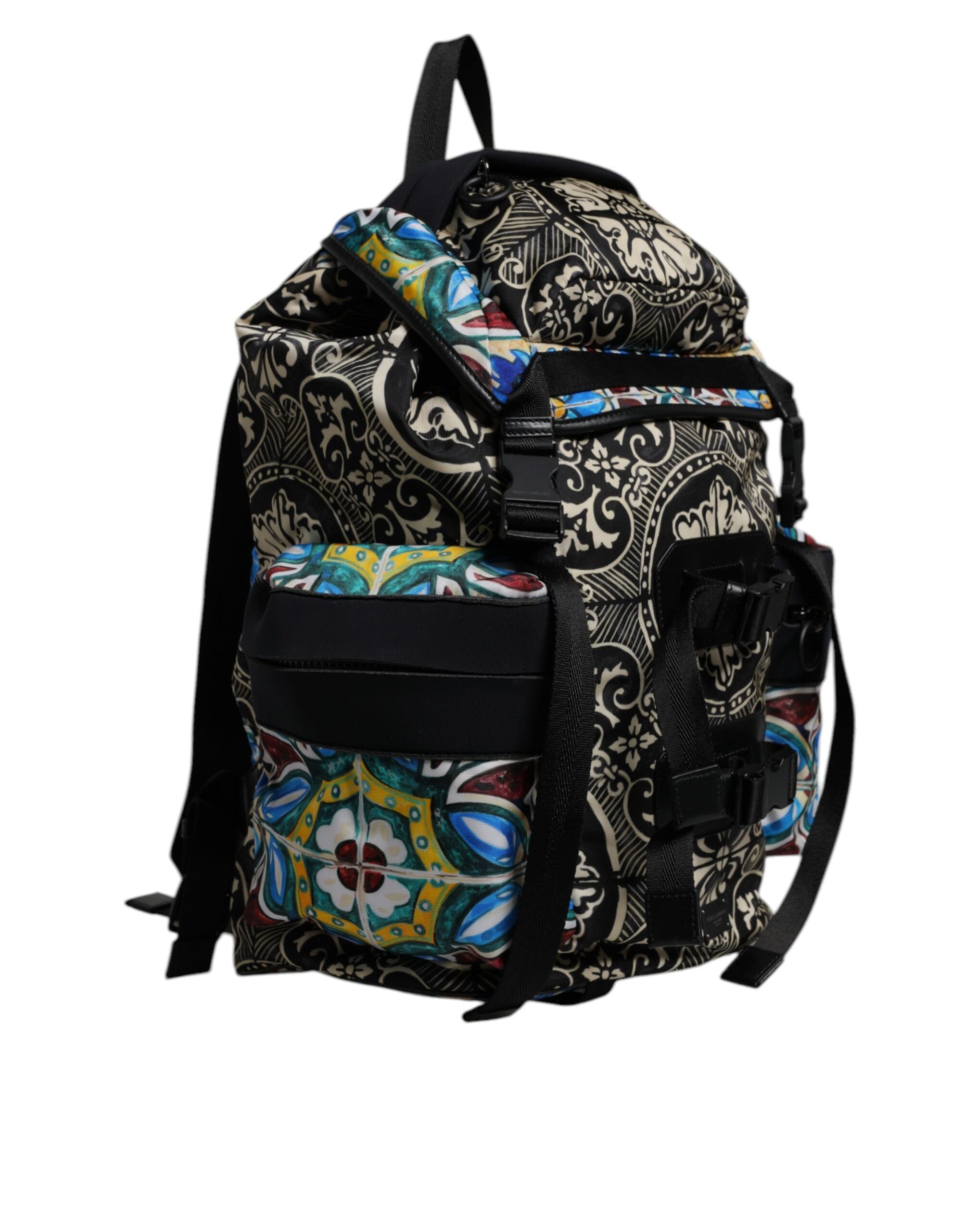 Sac à dos nylon multicolore Dolce & Gabbana Maiolica avec imprimé en céramique, design élégant et tendance.