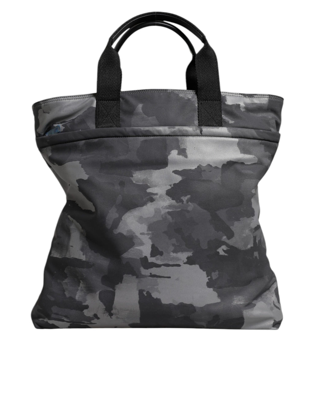 Sac cabas en coton gris camouflage Dolce & Gabbana avec plusieurs compartiments visible à l’intérieur.