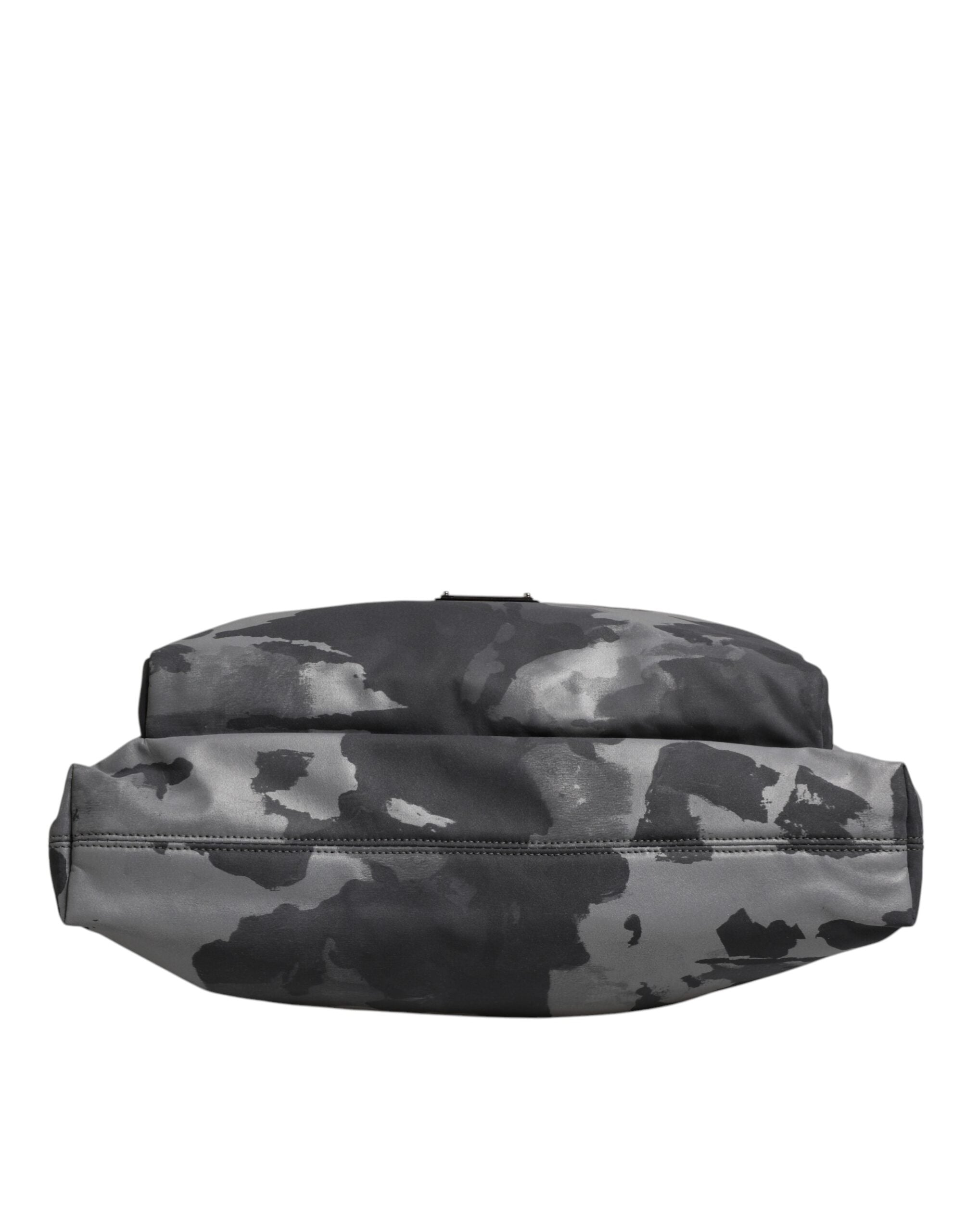 Sac cabas en coton gris camouflage Dolce & Gabbana avec plusieurs compartiments, idéal pour le quotidien.