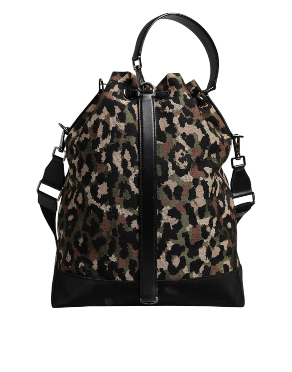 Sac seau en coton multicolore à motif léopard de Dolce & Gabbana, avec bandoulière, style tendance et élégant.