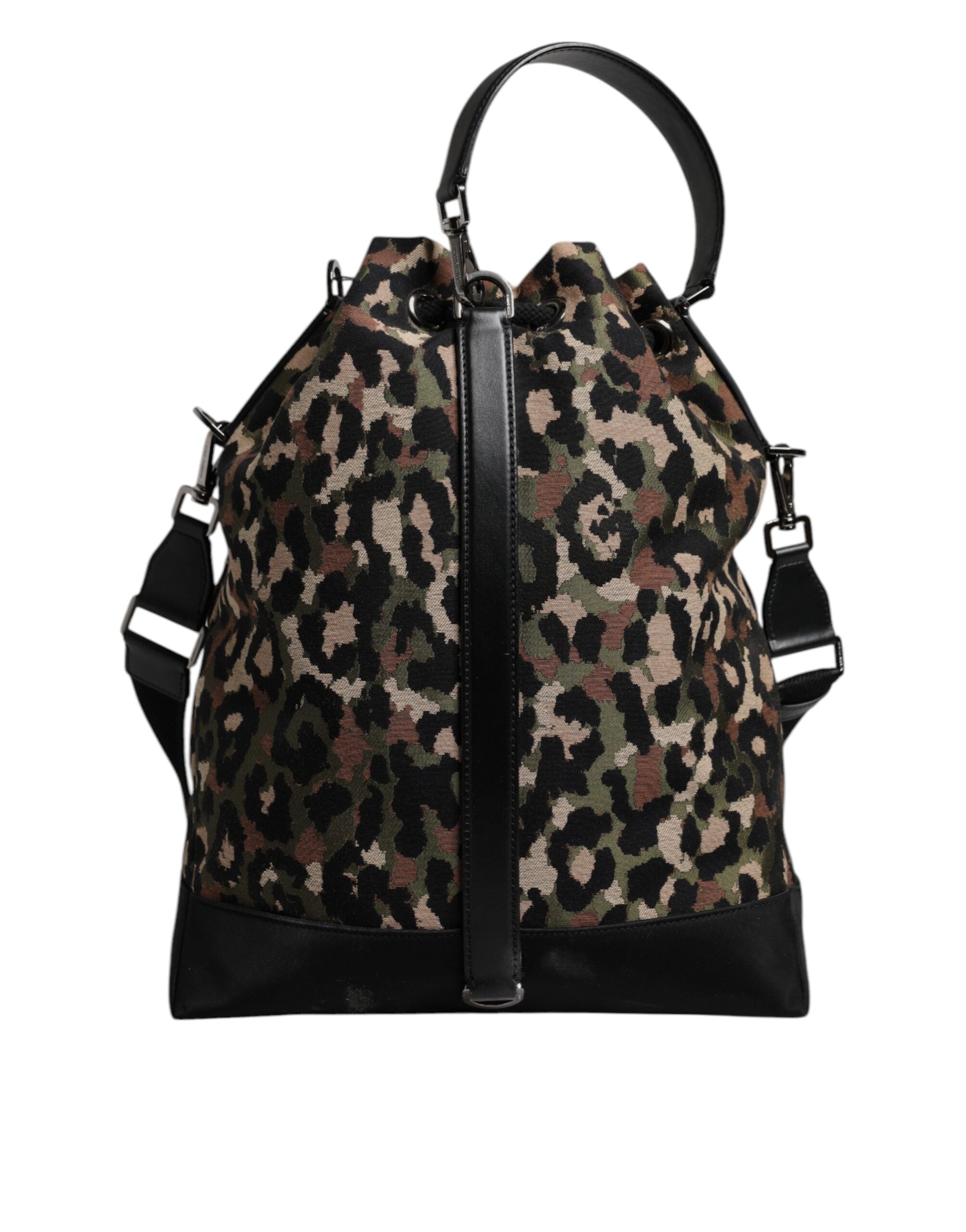 Sac seau en coton multicolore à motif léopard de Dolce & Gabbana, avec bandoulière, style tendance et élégant.