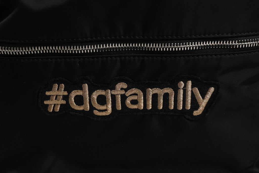 Sac à dos noir en nylon Dolce & Gabbana #DGFAMILY avec embellissements, modèle VULCANO, visible avec détails décoratifs.