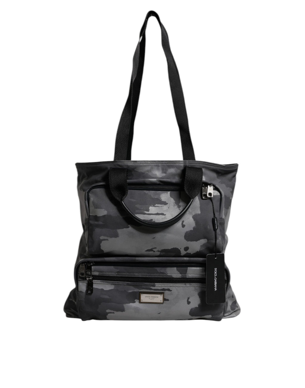 Sangle d'épaule noire camouflage Dolce & Gabbana avec plaque logo pour sac à main élégant et tendance.