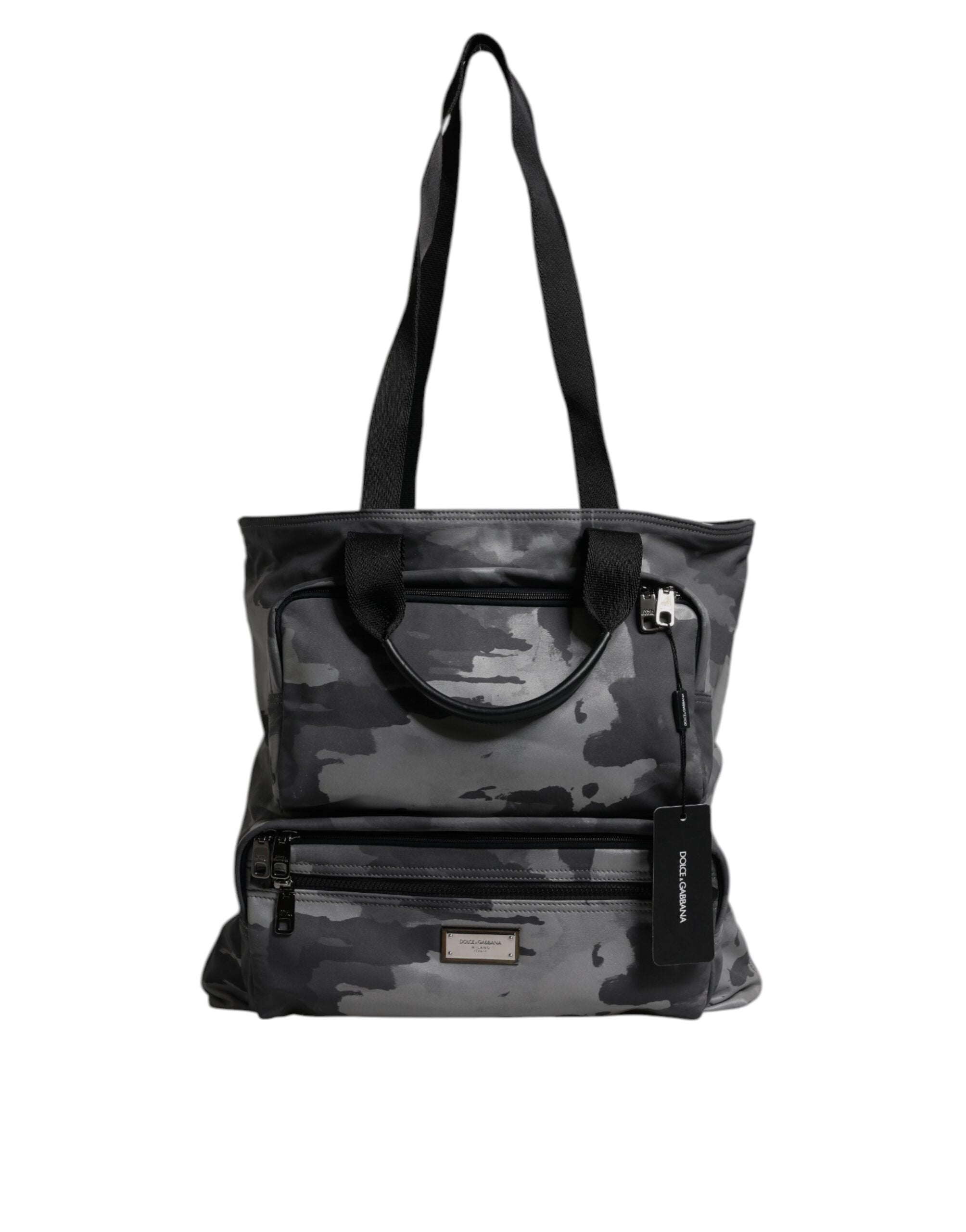 Sangle d'épaule noire camouflage Dolce & Gabbana avec plaque logo pour sac à main élégant et tendance.