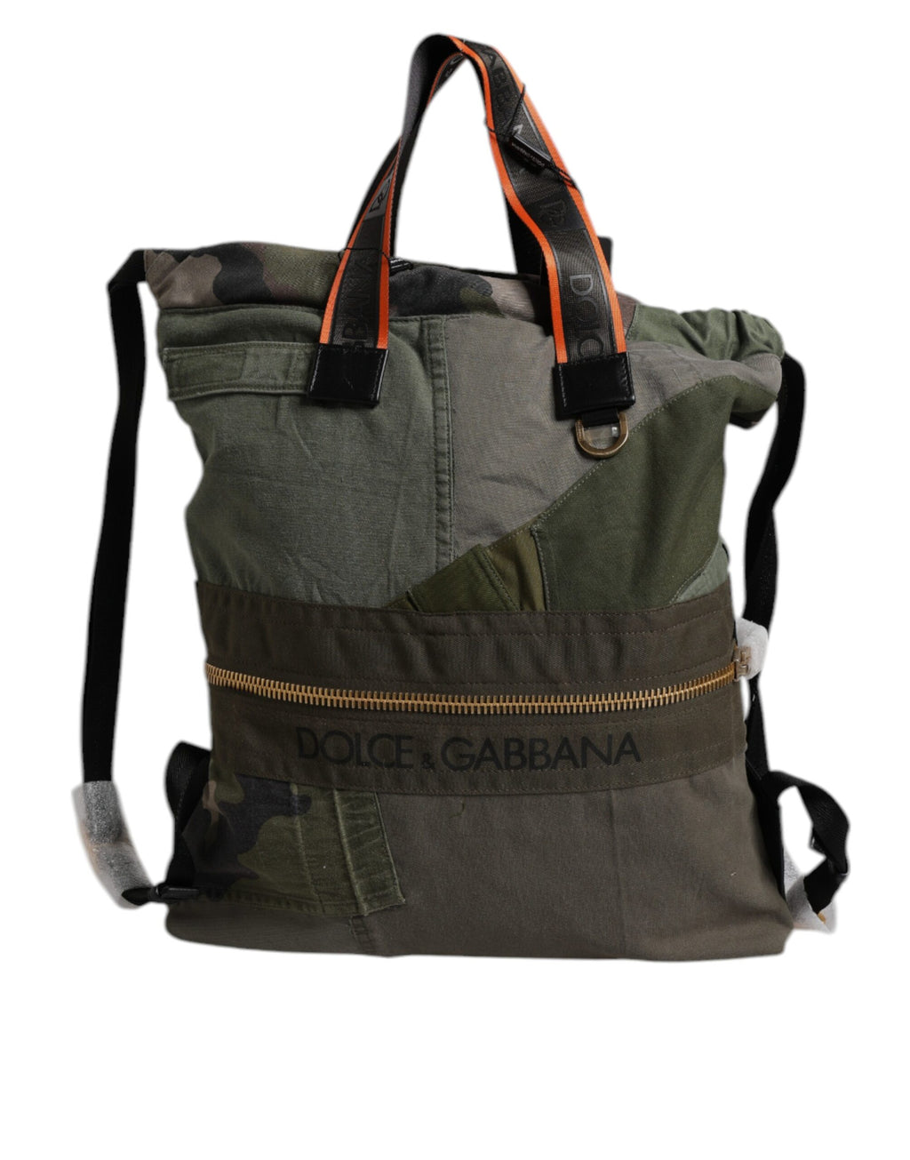 Sac à dos Dolce & Gabbana en patchwork vert militaire, design élégant et pratique pour un style tendance.