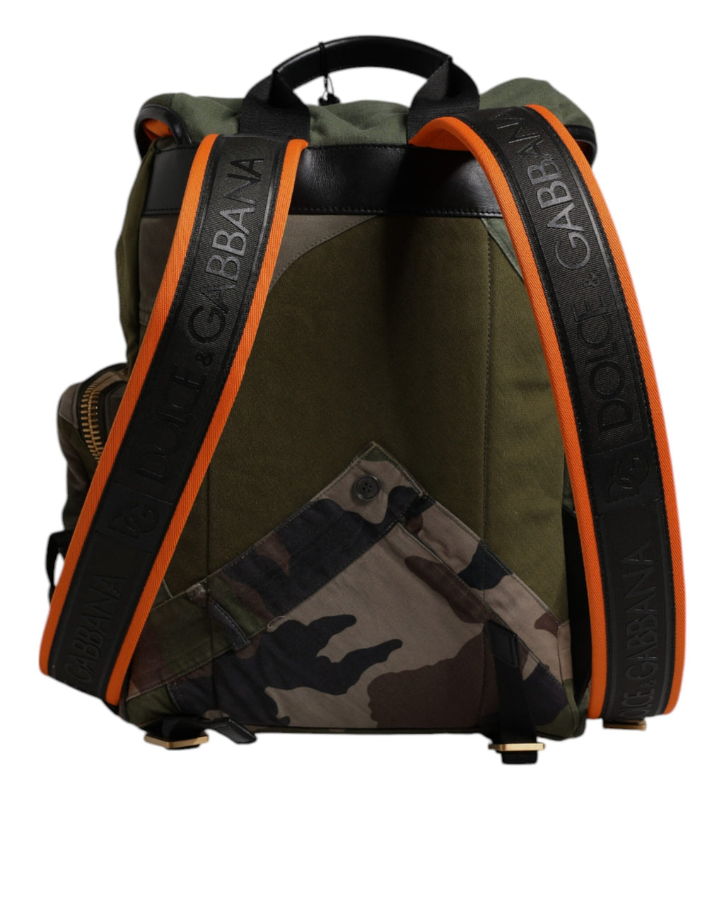Sac à dos de voyage kaki Dolce & Gabbana avec patchwork militaire, design tendance et spacieux pour le voyage.
