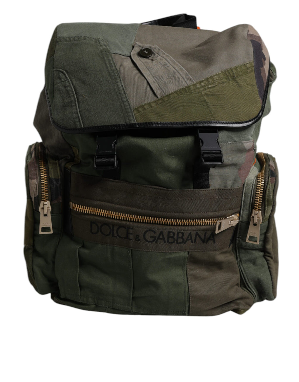 Sac à dos de voyage Dolce & Gabbana en vert militaire avec patchwork, style pratique et tendance pour le voyage.