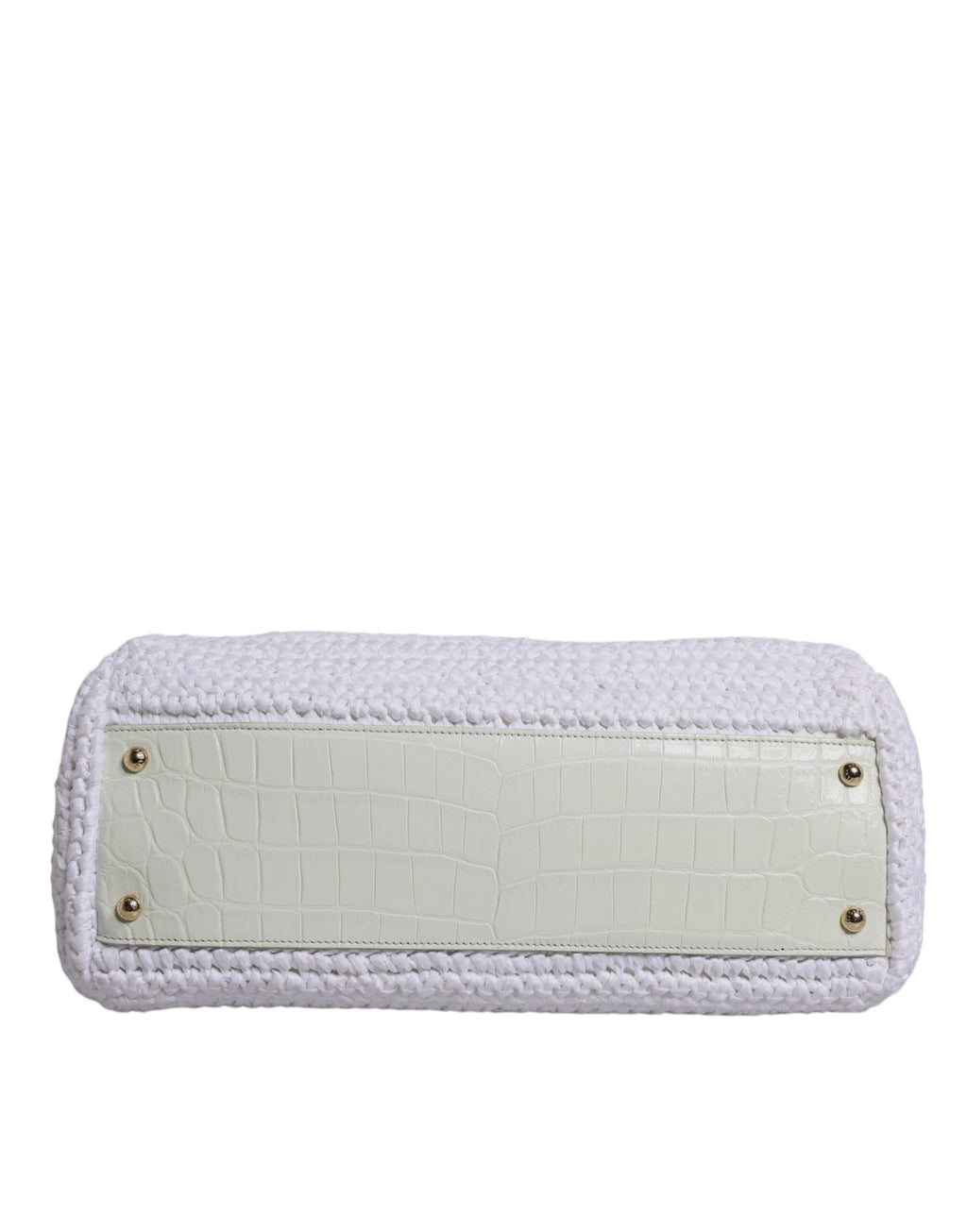 Sac à main Dolce & Gabbana en rafia blanche avec poignée en cuir, sac bandoulière élégant et tendance.