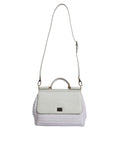 Sac à main Dolce & Gabbana en cuir blanc avec poignée en rafia, bandoulière croisée, style élégant et sophistiqué.