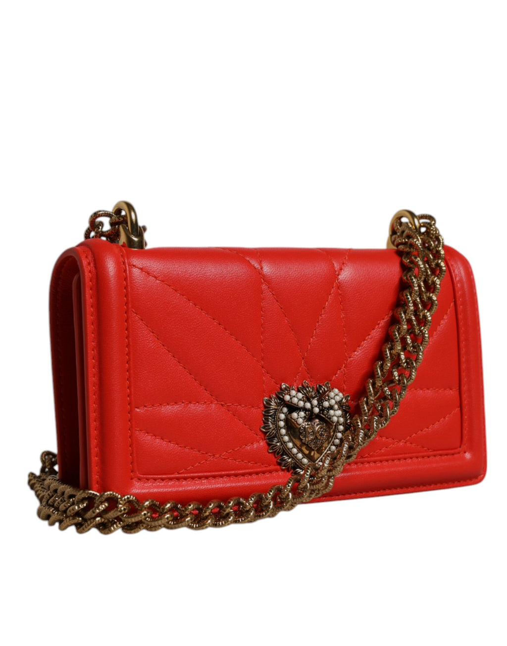 Sac à bandoulière Dolce & Gabbana rouge en quilting avec chaîne, couverture de téléphone élégante et élégante.