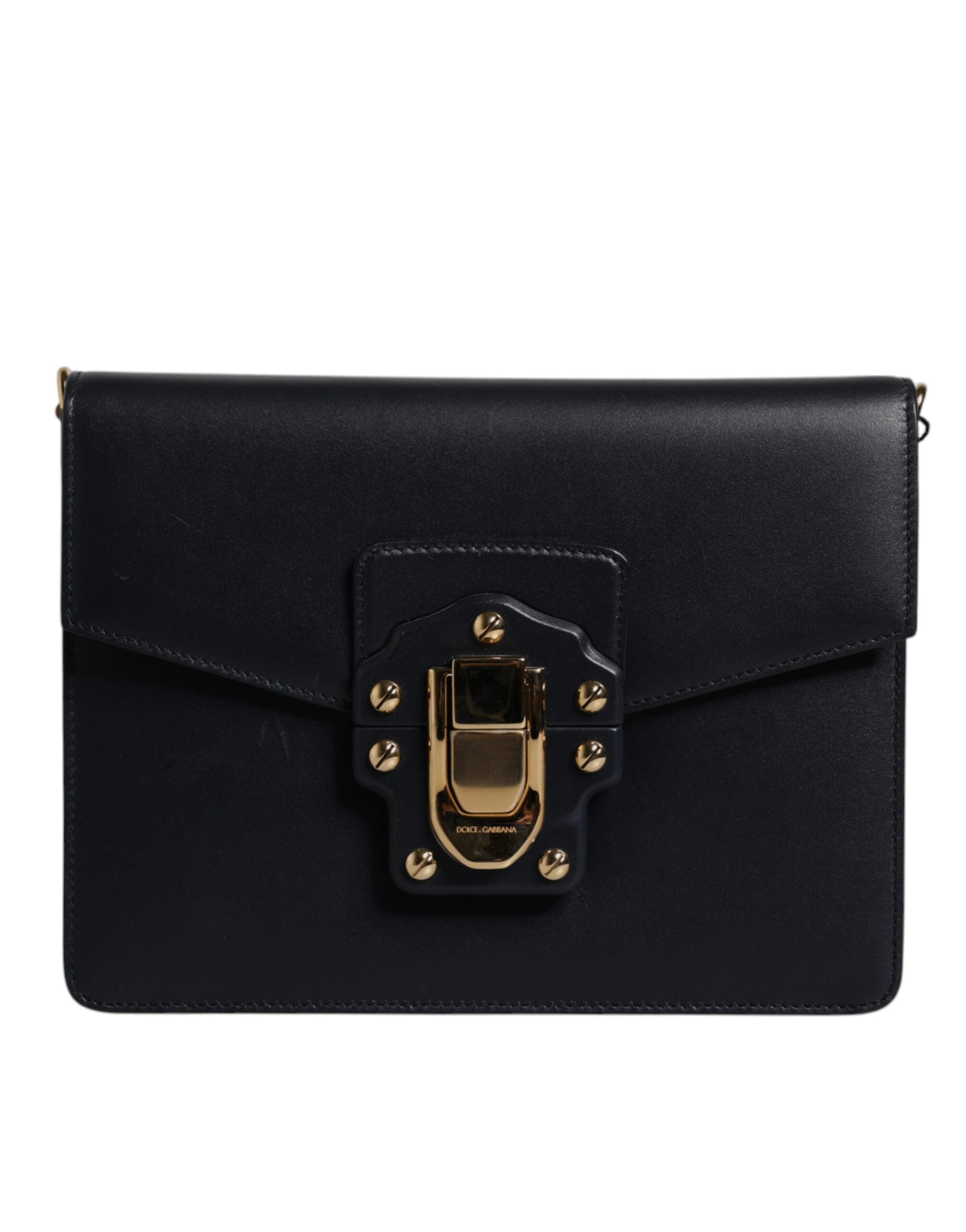 Sac à main Dolce & Gabbana en cuir de veau noir avec bandoulière, élégant et sophistiqué.