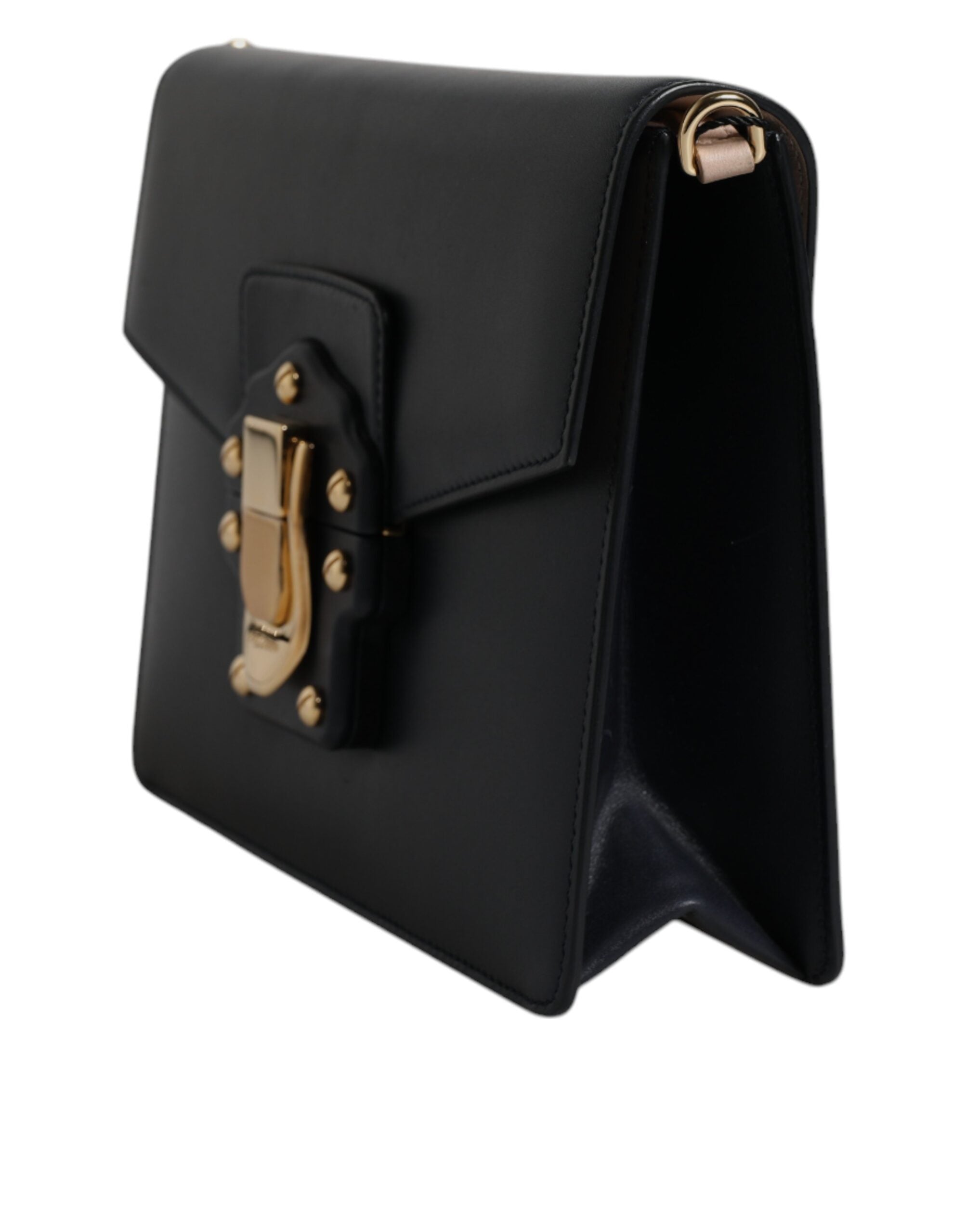 Sac à bandoulière en cuir de veau noir de Dolce & Gabbana, avec bandoulière, style élégant et sophistiqué.