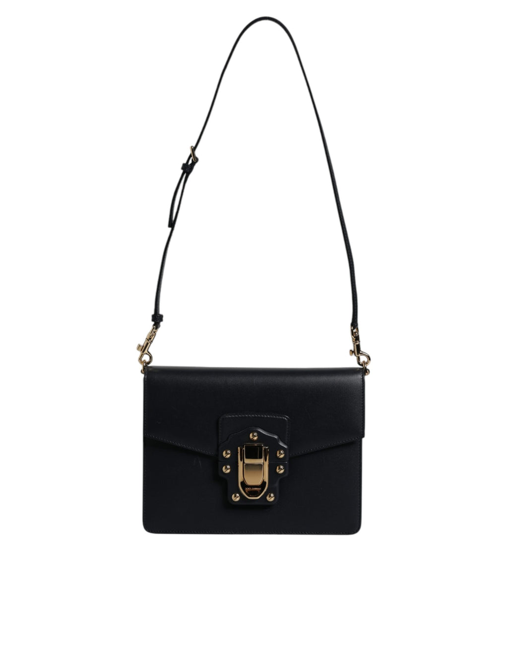 Sac à bandoulière Dolce & Gabbana en cuir de veau noir, avec bandoulière en cuir et détails élégants.