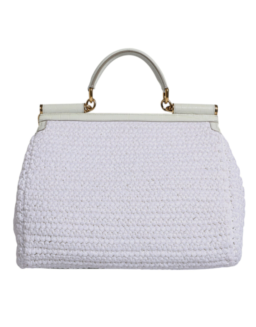 Sac à bandoulière Dolce & Gabbana en raphia blanc et cuir avec poignée en haut, élégant et tendance.