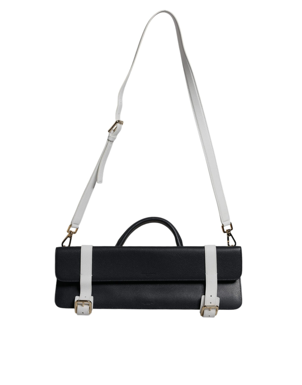 Sac à bandoulière Dolce & Gabbana en cuir de veau bleu et blanc, élégant et sophistiqué, visible avec détails du cuir.