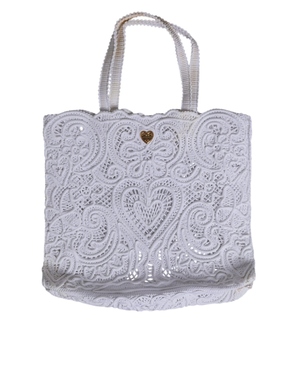 Sac cabas Dolce & Gabbana Cordonetto lace Beatrice blanc avec détails en dentelle et poignées en cuir.