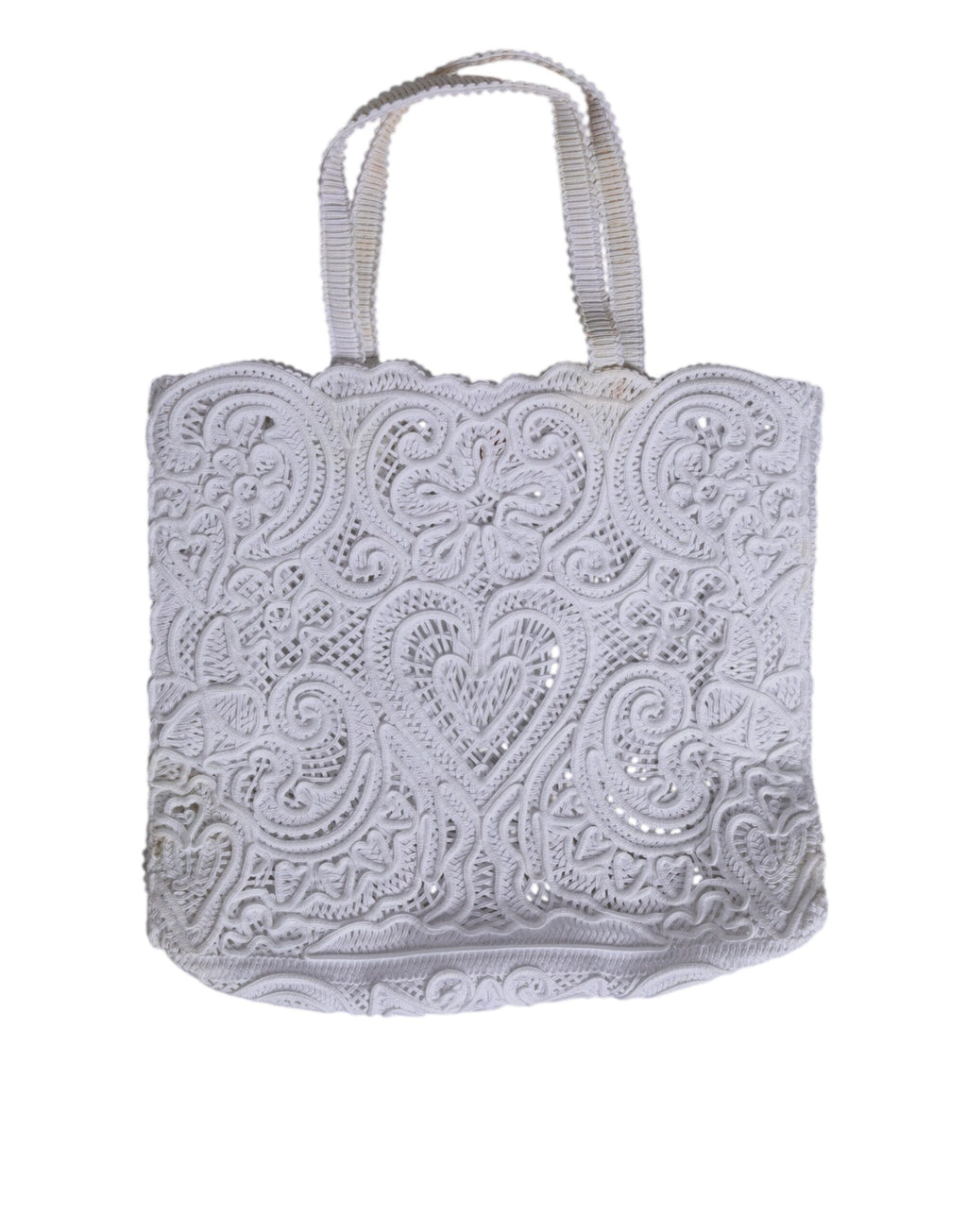 Sac shopping Dolce & Gabbana Cordonetto en dentelle blanche Beatrice, élégant sac en tissu avec détails en dentelle.