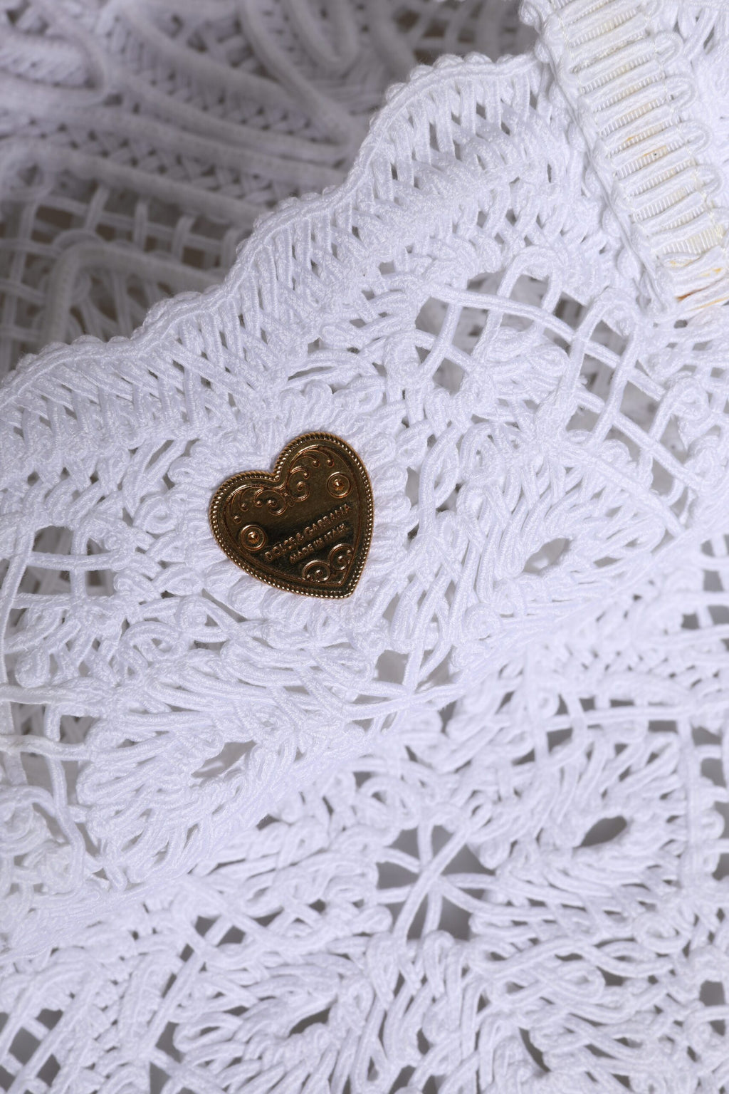 Sac shopping Dolce & Gabbana Cordonetto lace blanc avec poignée Beatrice, sac à main élégant et sophistiqué en tissu.