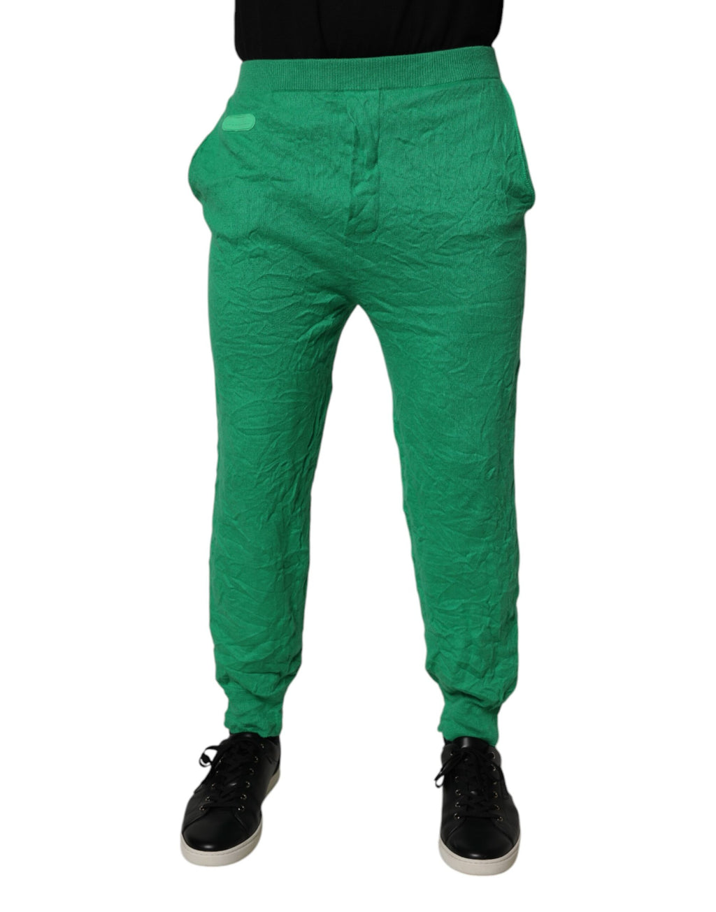 Pantalon homme décontracté en coton vert avec taille élastique, marque Dsquared², style casual élégant.