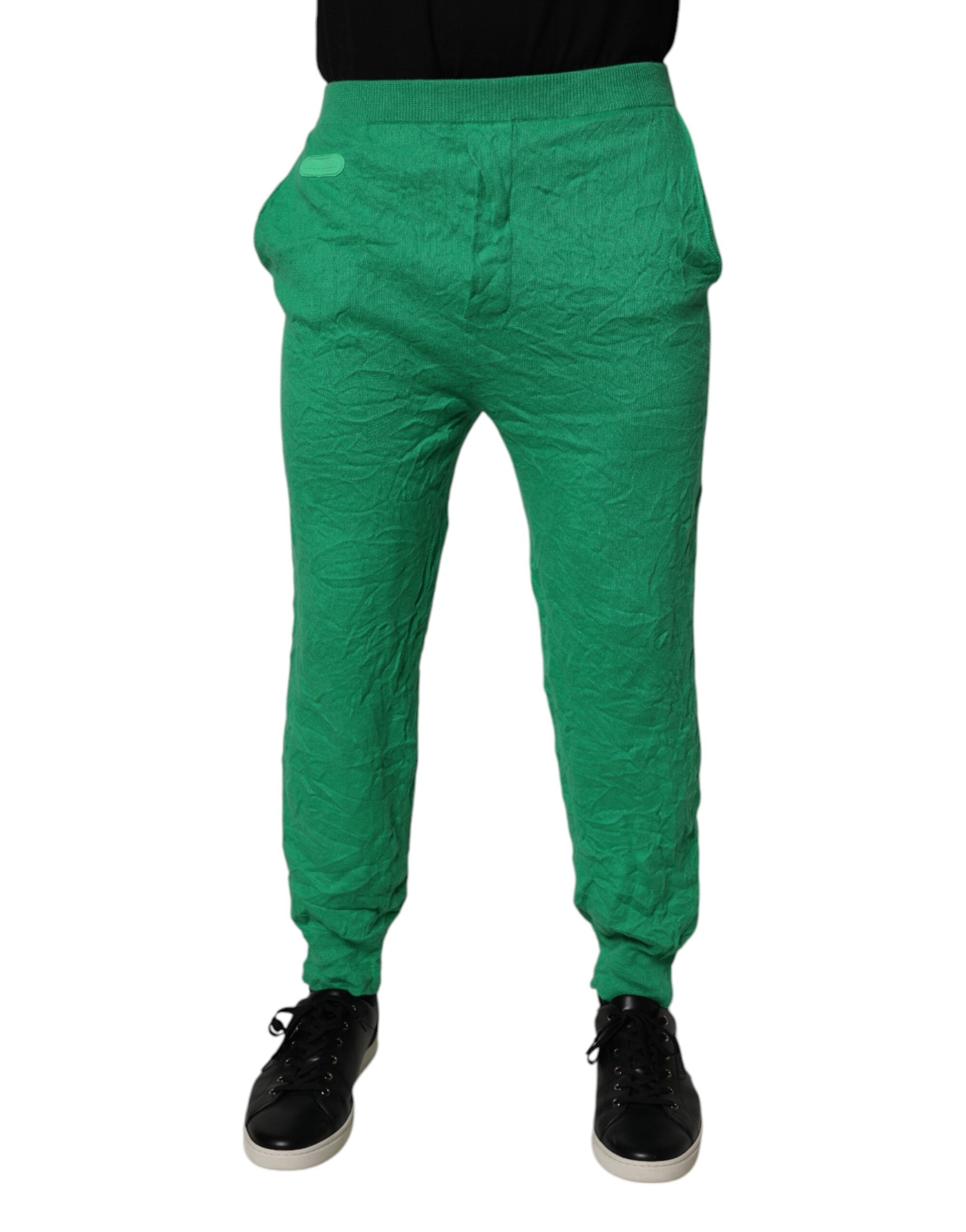 Pantalon homme décontracté en coton vert avec taille élastique, marque Dsquared², style casual élégant.