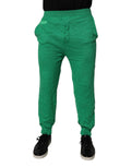 Pantalon homme casual en coton vert avec taille élastique de la marque Dsquared², vue de face.