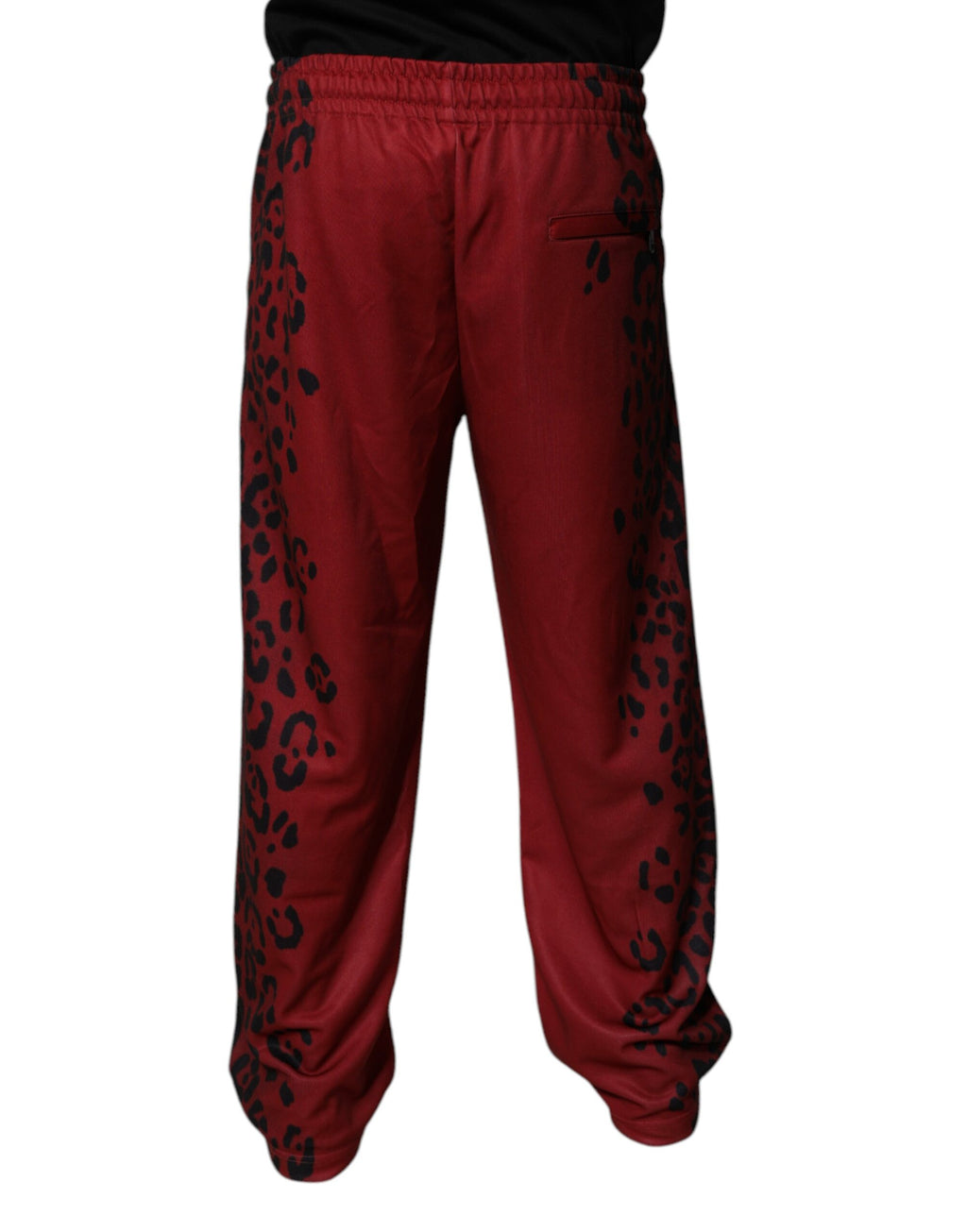 Pantalons joggers pour homme Dolce & Gabbana en polyester rouge à imprimé léopard, style décontracté et tendance.
