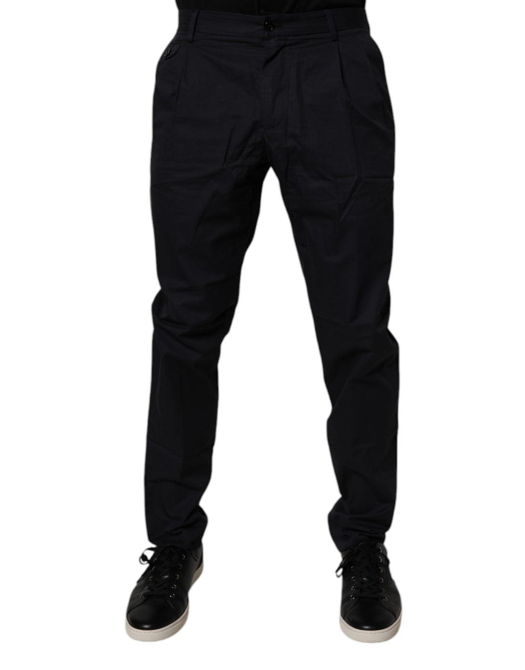 Pantalon formel en coton bleu foncé de coupe tapered par Dolce & Gabbana, détail élégant et tissu de haute qualité.