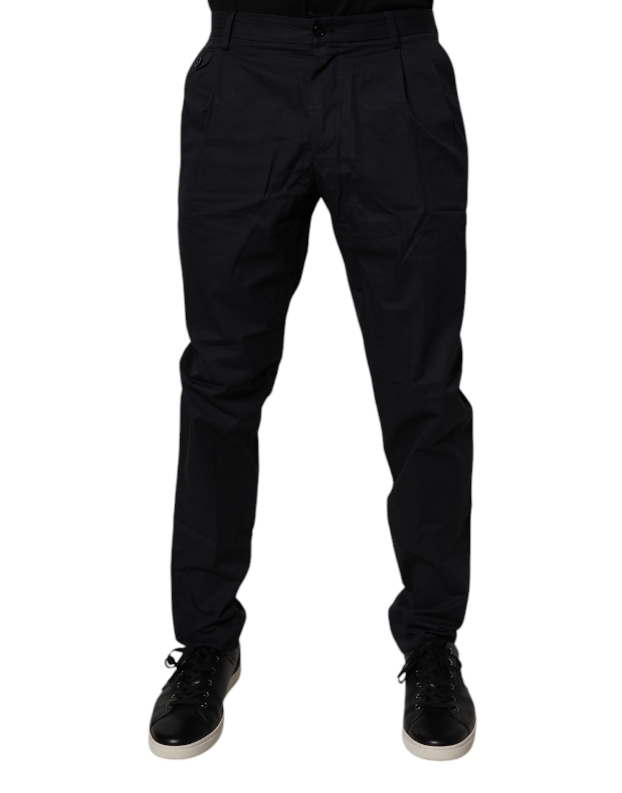 Pantalon formel en coton bleu foncé de coupe tapered par Dolce & Gabbana, détail élégant et tissu de haute qualité.